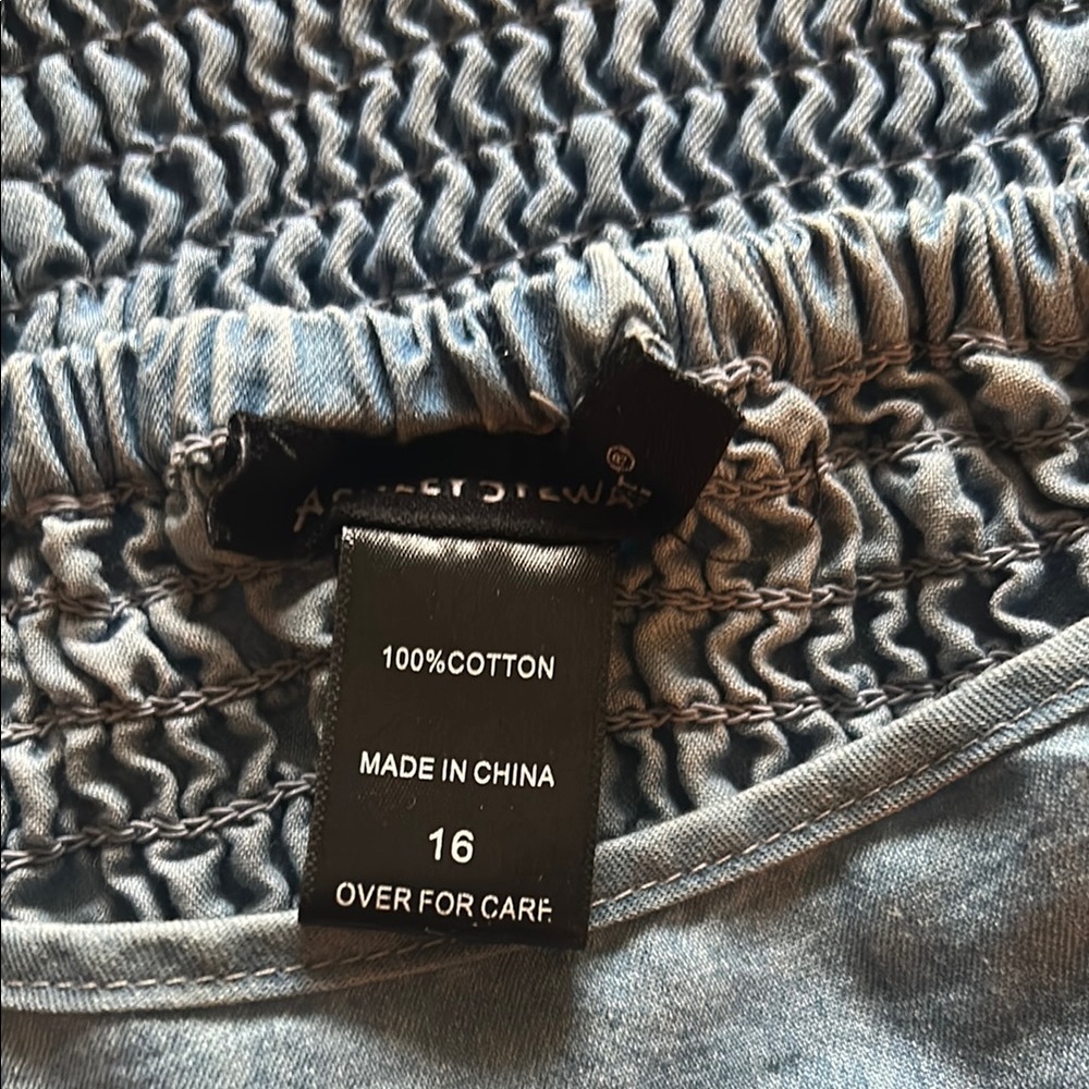Ashley Stewart Blue denim off the shoulder top - Picture 8 of 9